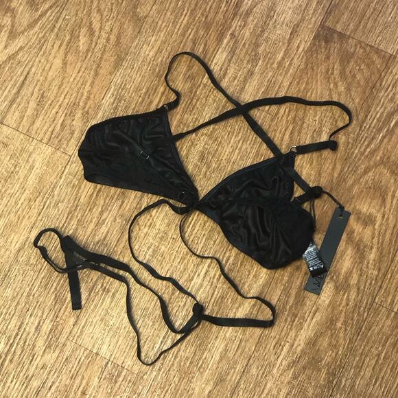 Dolls Kill x Widow Black Slinky Spandex Triangle Bra Size Large - Picture 2 of 9